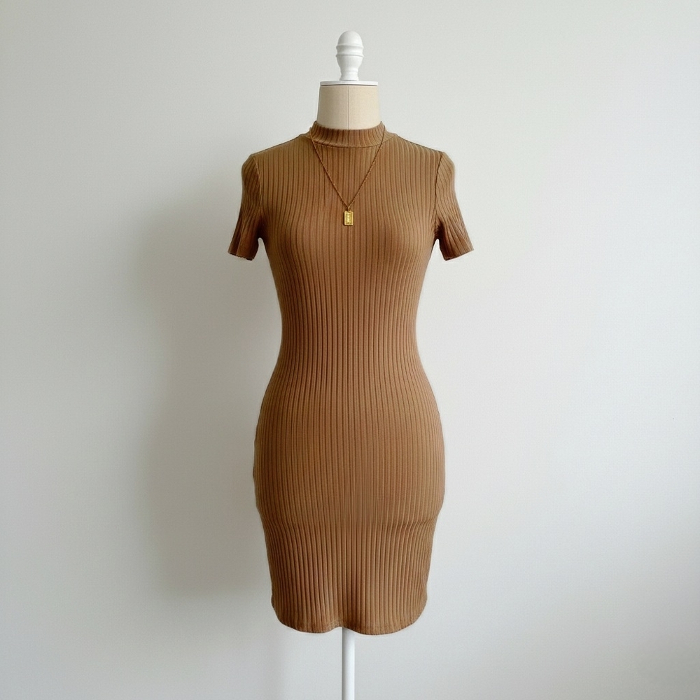 Forever 21 Caramel Tan Ribbed Bodycon Dress